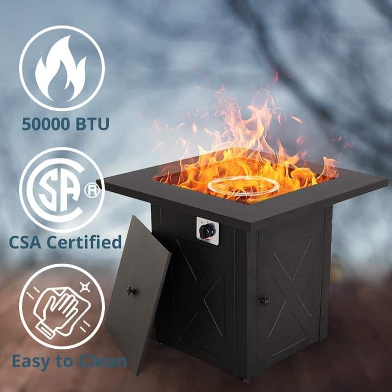 Fire Pit Table, Propane Firepit Outdoor Gas Fire Pits Clearance, 50,000 BTU with Metal Tabletop, Lid, Lava Rocks