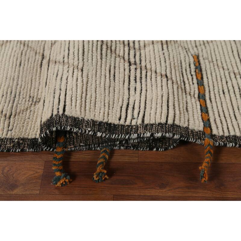 Stripe / Trellis Moroccan Oriental Area Rug Handmade Wool Carpet - 5'9"x 9'10"