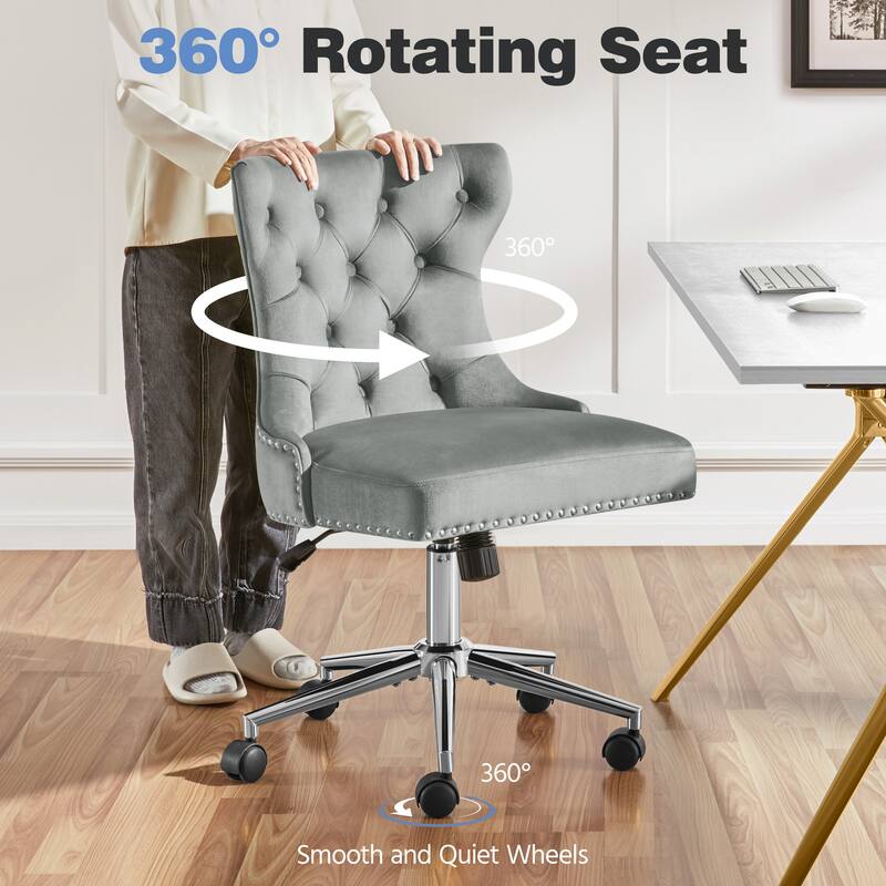 Yaheetech Velvet Upholstered Armless Office Chair with Swivel Wheels