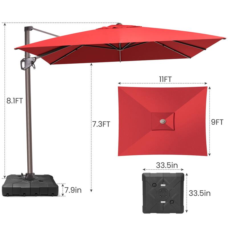 11 x 9 FT Outdoor Patio Offset Cantilever Umbrella with Base