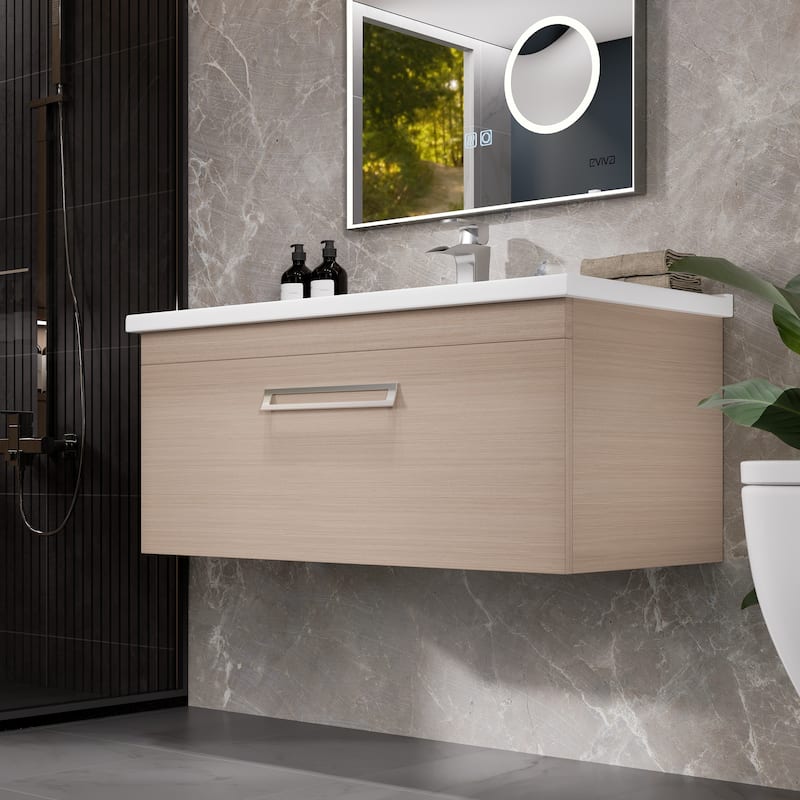 Eviva Orleans 38"W Light Oak Bathroom Vanity with Porcelain Top