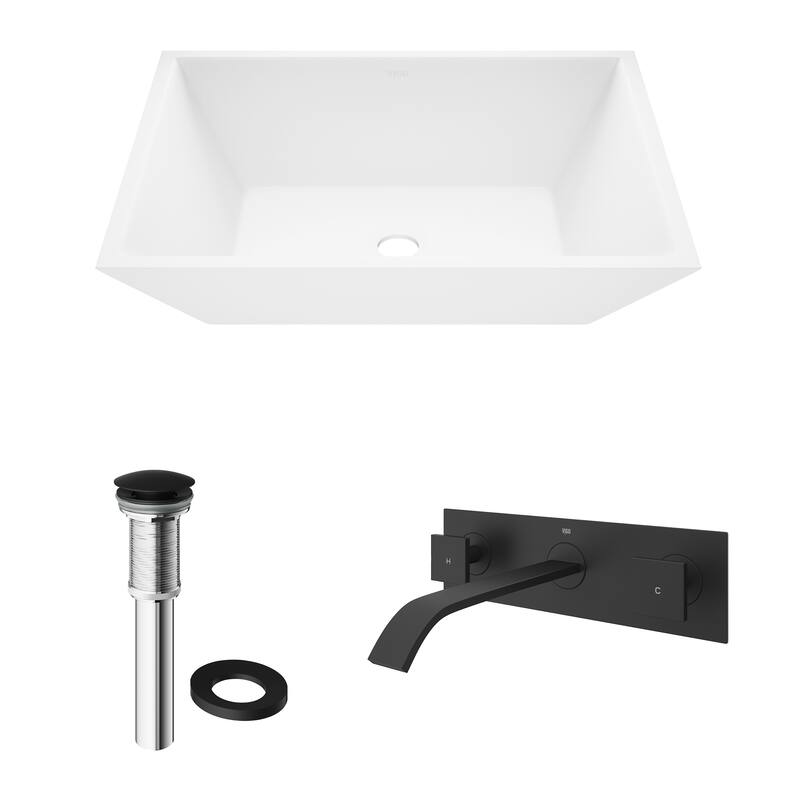 VIGO Vinca 18"L x 14"W MatteStone Vessel Sink and Titus Wall Mount Faucet Set