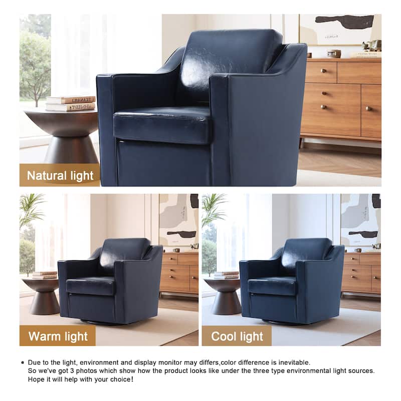30'' W Vegan Leather/Chenille Swivel Accent Chair with Armrest