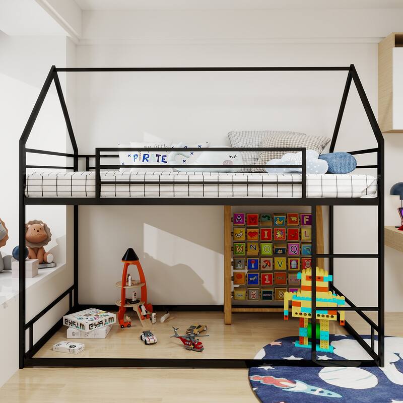 Metal Twin over Twin Bunk Bed/ Heavy-duty Sturdy Metal/ Noise Reduced/ Safety Guardrail/No Box Spring Needed - Black