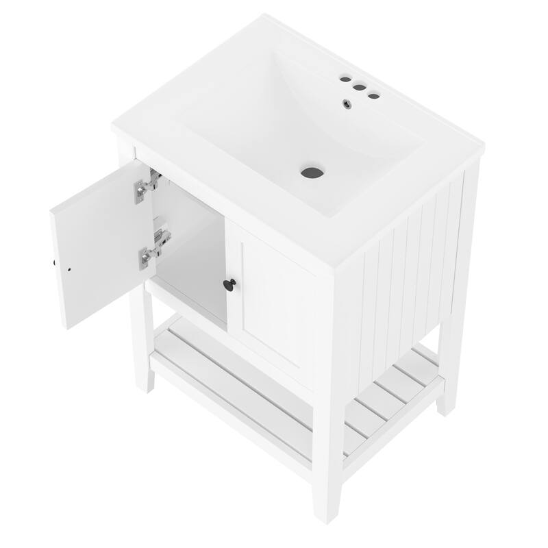 24" Bathroom Wood Storage Vanity Cabinet with Ceramic Sink and Shelf