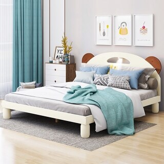 Full Size Pine Wood Bear Ears Platform Bed with LED lights