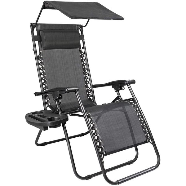 Homall Zero Gravity Chair Patio Lawn Chair Lounge Chair Folding Recliner Adjustable Outdoor with Canopy Shade and Cup Holder - Black