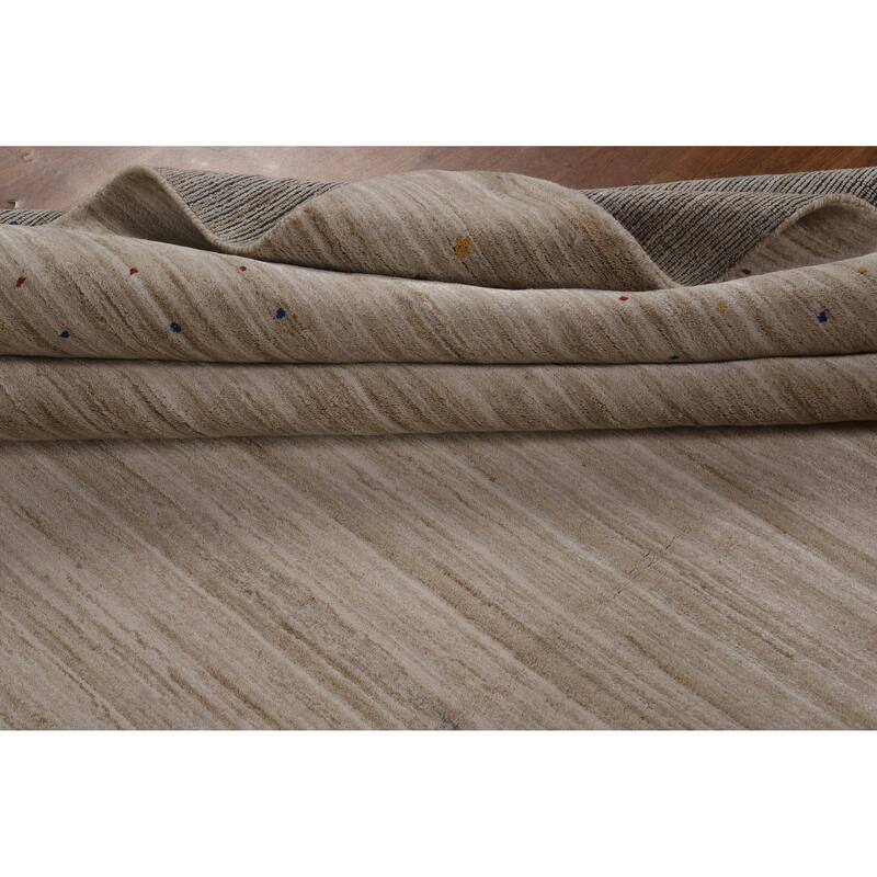 Striped Camel Gabbeh Oriental Square Rug Handmade Wool Carpet - 9'11" x 9'7"