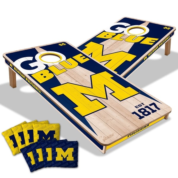 slide 2 of 5, Michigan Wolverines NCAA 2x4 Cornhole Board Set Include Carrying Case