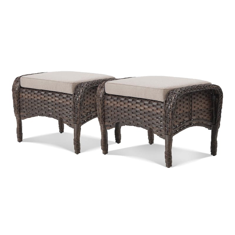 Outside Patio Wicker Ottomans with Cushion