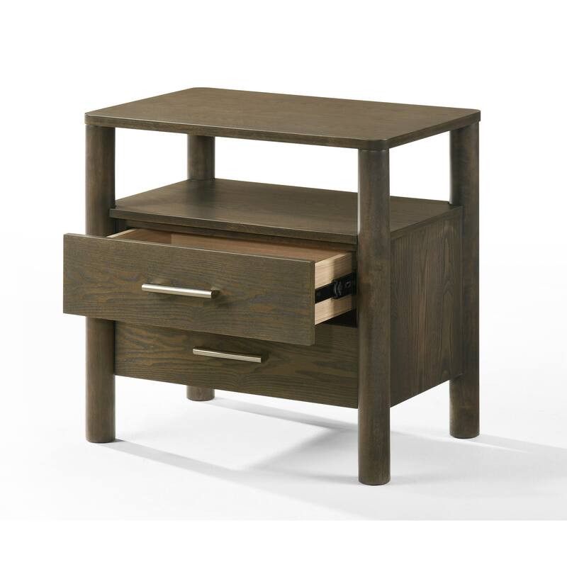 Cid Caro Nightstand, 2 Drawers 1 Shelf, Wenge Brown Rubberwood, 24 Inch