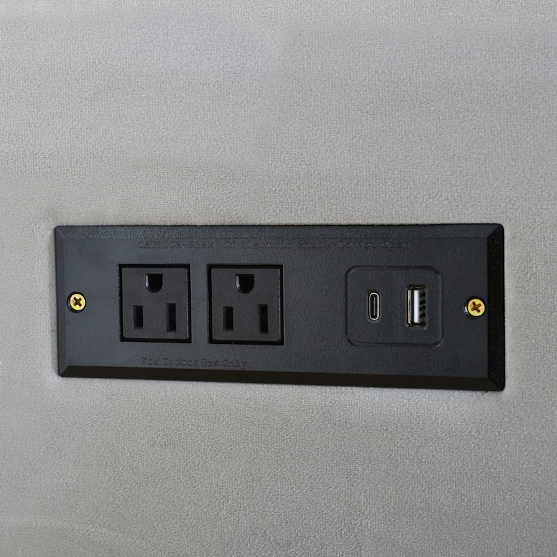Queen Upholstered Platform Bed with Two Outlets and USB Charging Ports on Both Sides