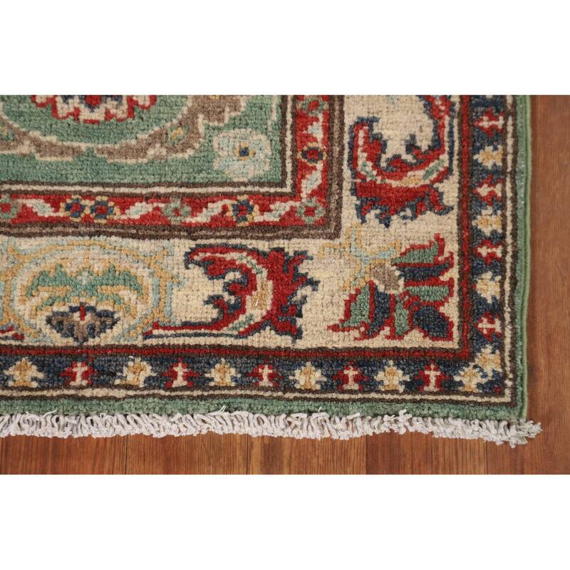 Light Green Kazak Runner Rug Handmade Oriental Wool Carpet - 2'1" x 5'11"