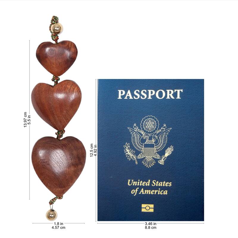 Handmade Joyous Hearts Wood Ornaments (India) - 5.5" H x 1.8" W x 0.8" D