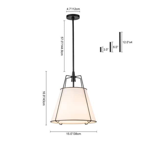 dimension image slide 5 of 7, Mid Century 4-Light Conical Fabric Shade Lantern Pendant Ambient Light
