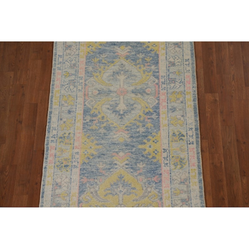 Vegetable Dye Oushak Turkish Runner Rug Handmade Wool Carpet - 3'0"x 11'9"