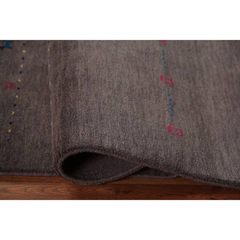 Tribal Charcoal Gabbeh Oriental Rug Handmade Wool Carpet - 4'8"x 6'7"