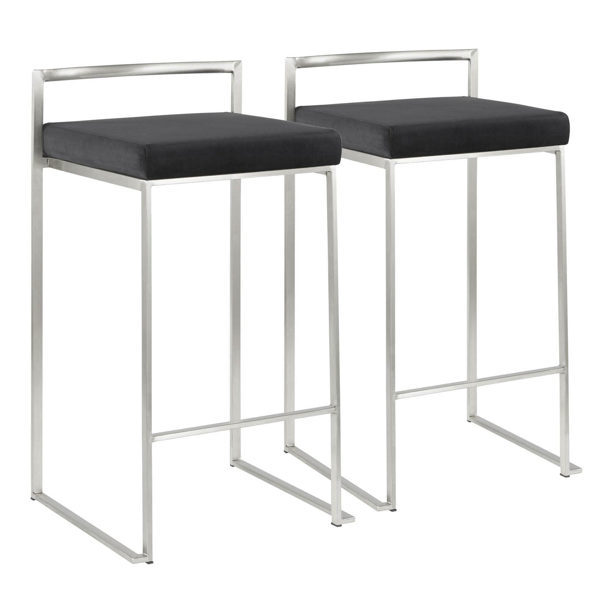 Lumisource Fuji Stackable Counter Stool with Black Velvet - Set of 2 - 16"Lx17.5"Wx31"H