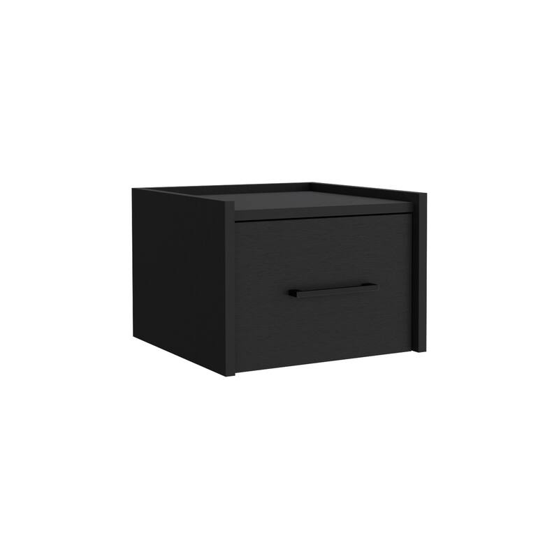 Wall-Mounted Floating Nightstand with Drawer and Surface, Space-Saving Design, Black