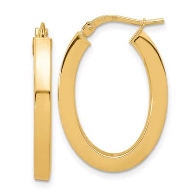 14k Yellow Gold Polished Square Tube 23x3mm Oval Hoop Earrings