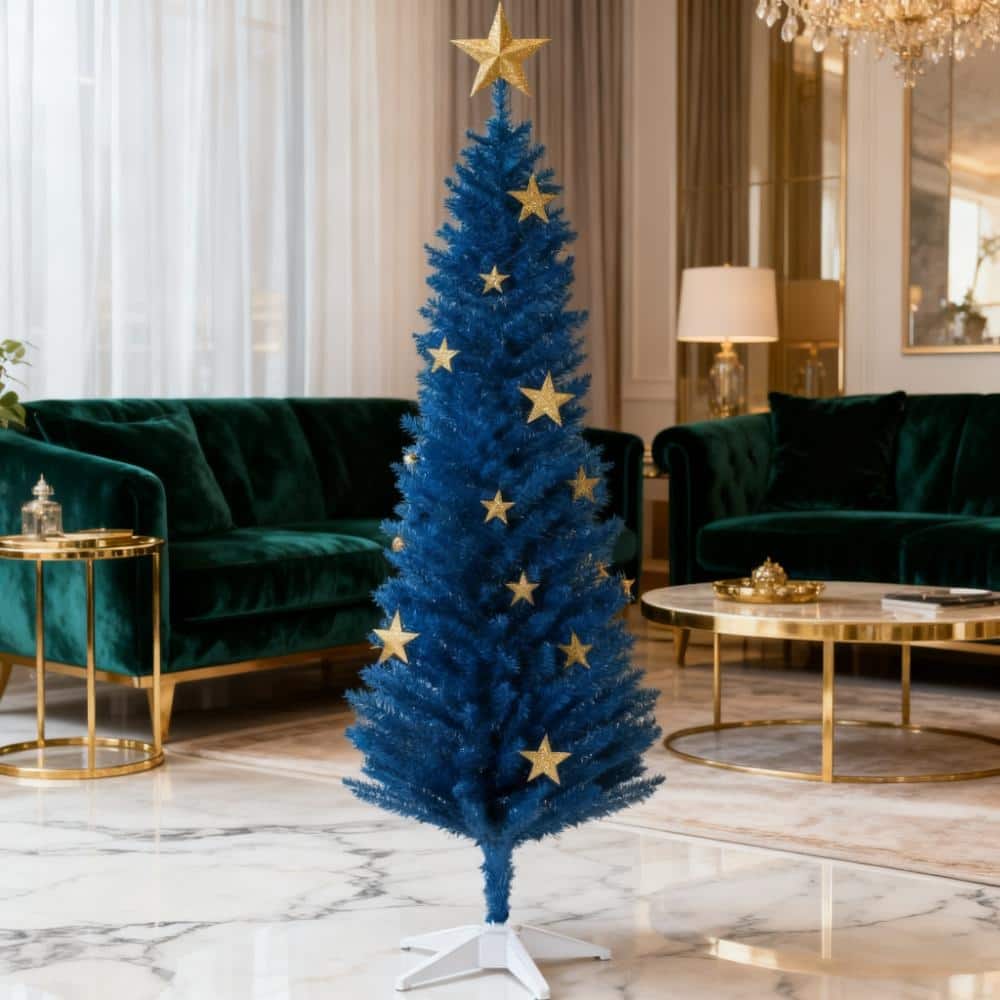 Striking Blue Pencil Christmas Tree,Artificial Xmas Tree with Sturdy Stand for Holiday Decor