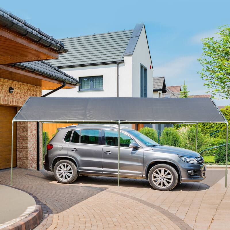 Outsunny 10' x 20' Heavy Duty Carport Awning Canopy with Included Anchor Kit & Weather-Resistant PE Roof - Grey