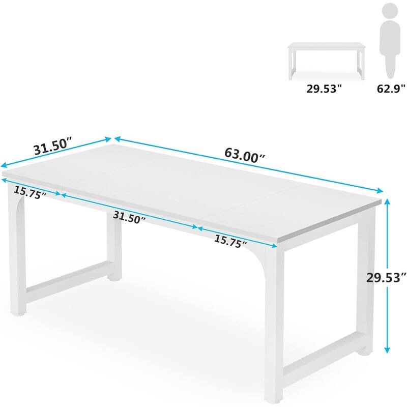 63" Executive Desk, Large Modern Office Computer Workstation with Thick Metal Frame, Business Furniture for Home Office