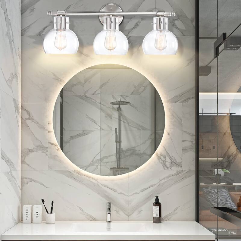 3-Light 24.61-in Vanity Light with Brushed Nickle and Clear Glass Shade