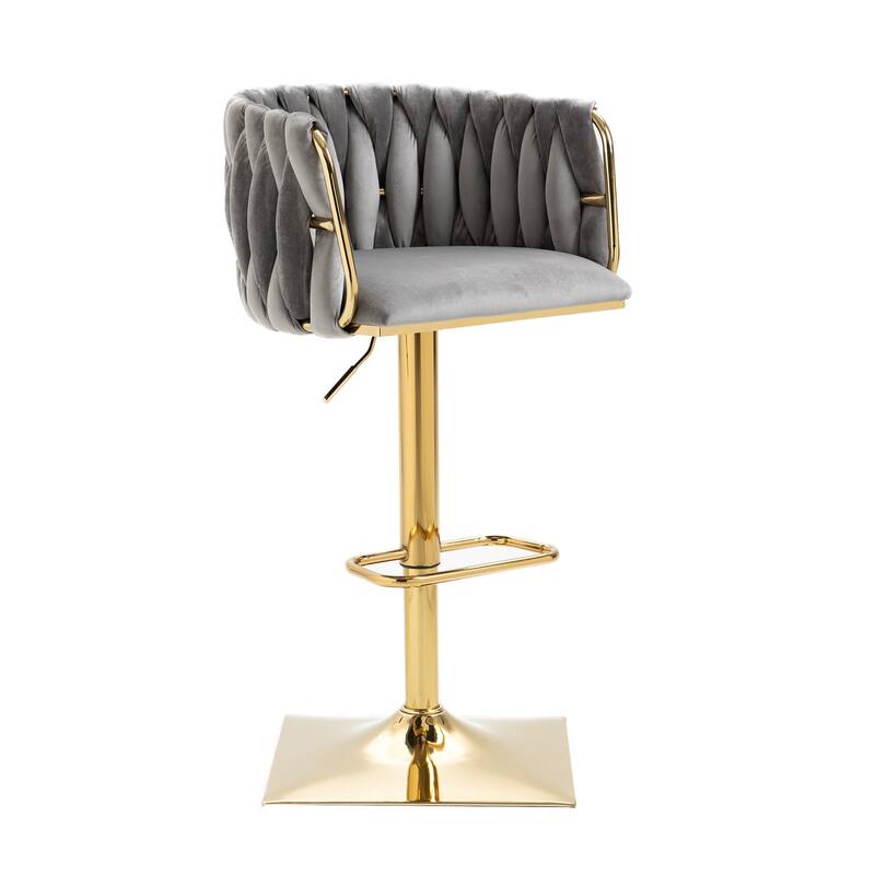 Vintage Velvet Bar Stools with Back and Footrest 2PC/SET,Adjusatble Seat Height from 25.6-32.68 Inch