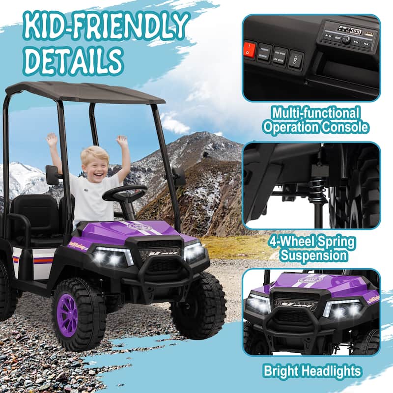 24V XL Kids Ride On Electric Truck with 4 Seats, Remote Control, Dual Motors, Suspension, Bluetooth Audio & Removable Sunshade
