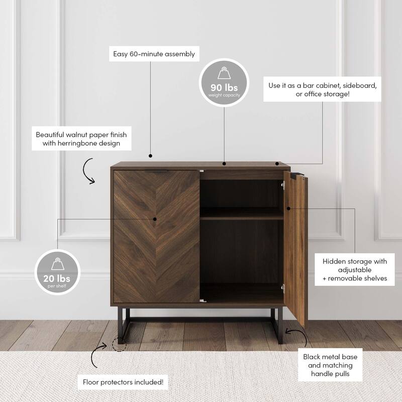 Nathan James Enloe Rustic Doors Metal Base Free Standing Modern Storage Cabinet for Entryway