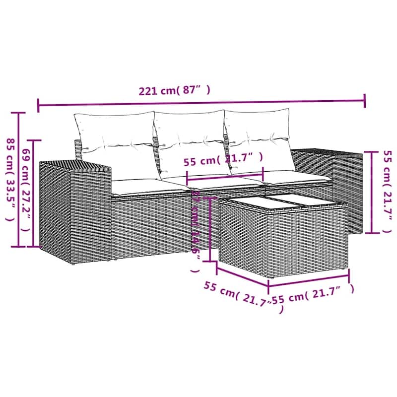 vidaXL Garden Sofa Set Black and Cream - 21.7 x 21.7 x 14.6