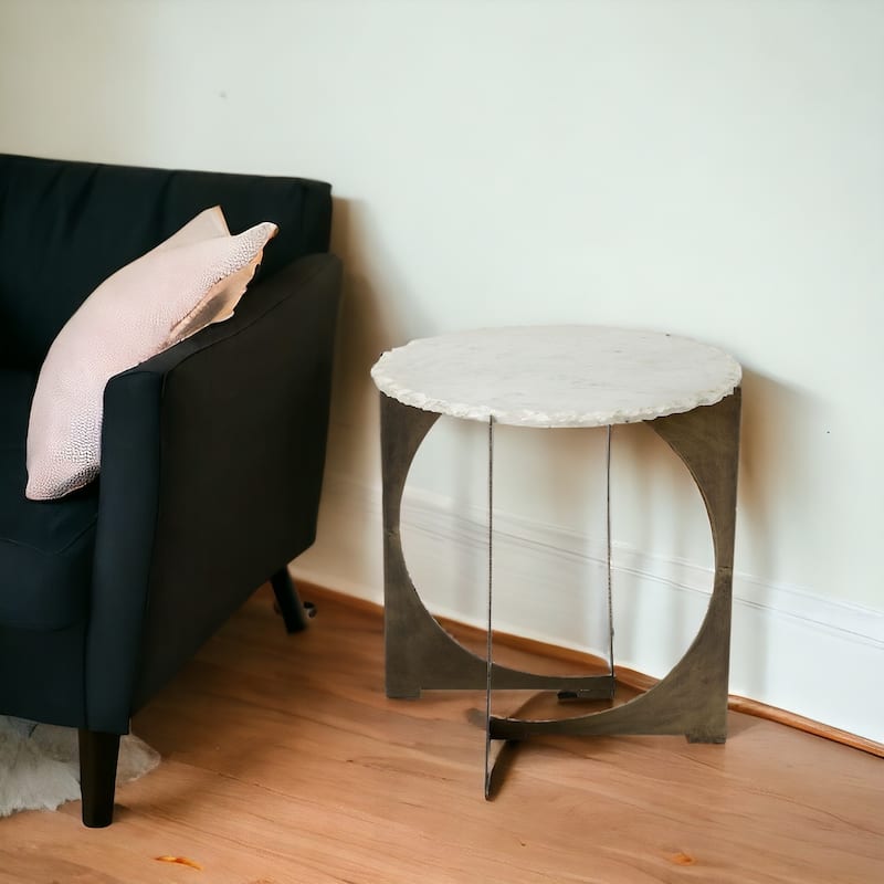 HomeRoots 21" Brown And White Marble Round End Table - 20' X '21' X '20 - Gold - Marble