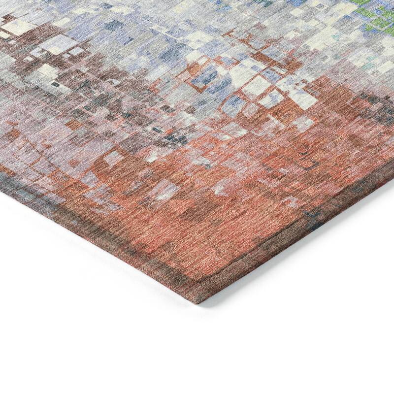 Machine Washable Indoor/ Outdoor Abstract Pixels Chantille Rug