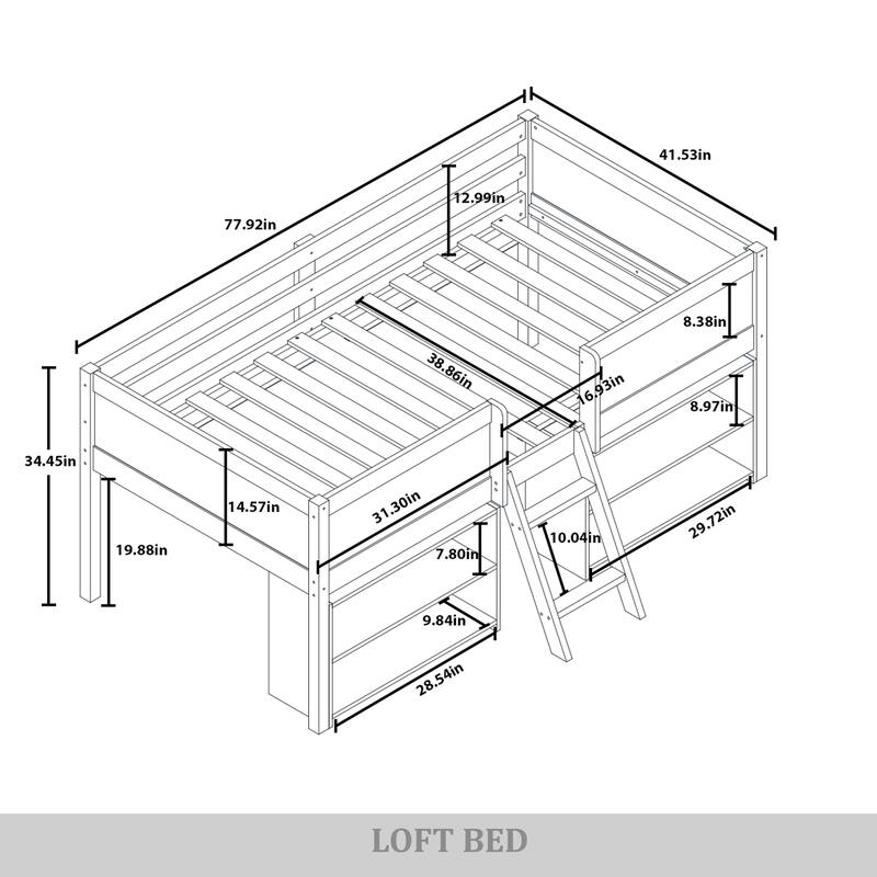 CraftPorch Modern Twin Loft Bed with Storage Rack