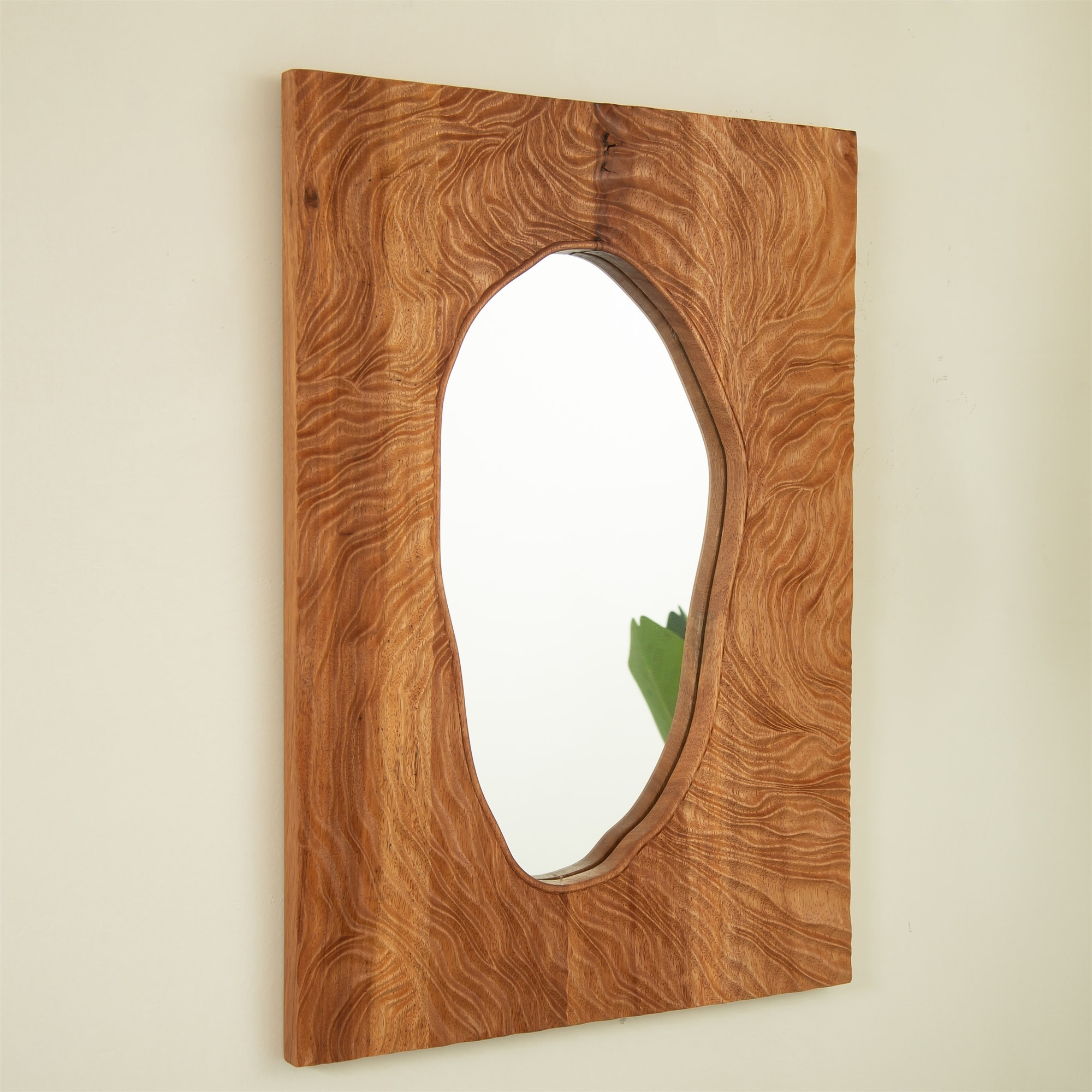 20" Vintage Irregular Solid Rosewood Frame Wall Mirror