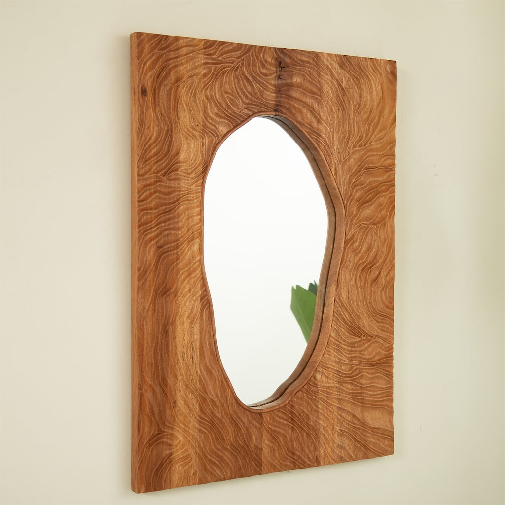 20" Vintage Irregular Solid Rosewood Frame Wall Mirror