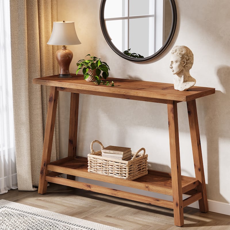 Solid Wood Console Table, 2-Shelf Entryway Table with Storage, Behind Couch Sofa Table Hallway Foyer Accent Table