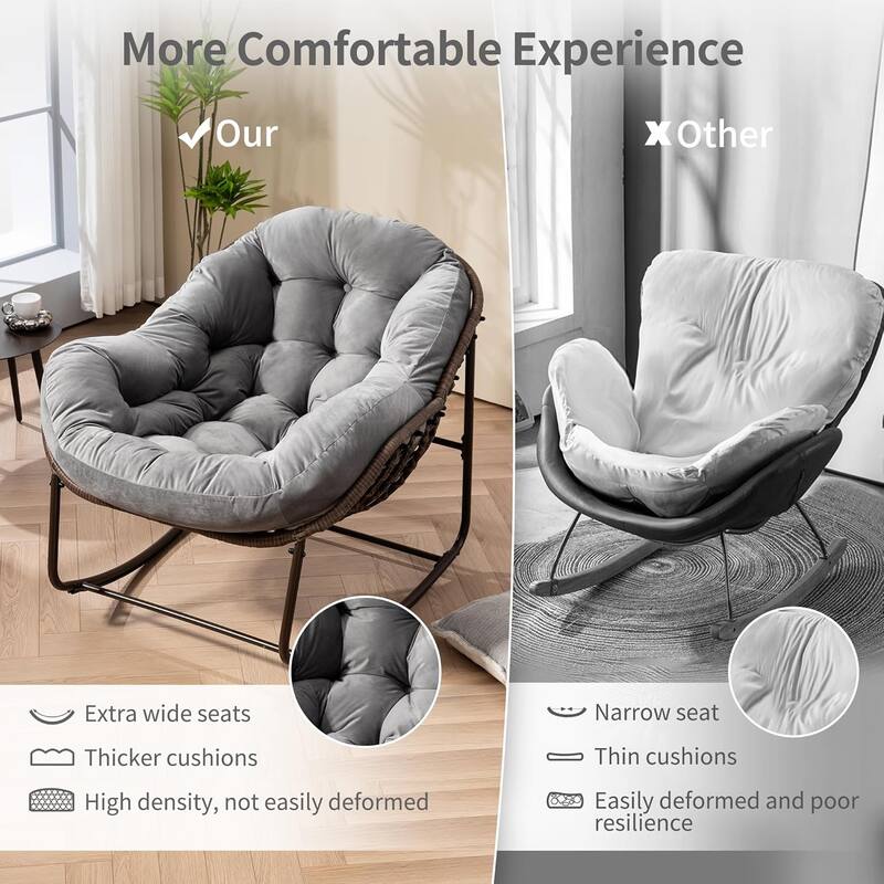 Outdoor Rattan Rocking Chair,Padded Cushion Rocker Recliner Chair Outdoor for Front Porch, Living Room, Patio, Garden