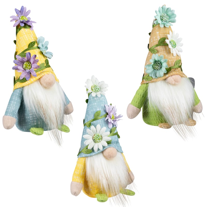 Mini Plush Floral Spring Gnomes - 7" - Blue, Yellow and Green - Set of 3