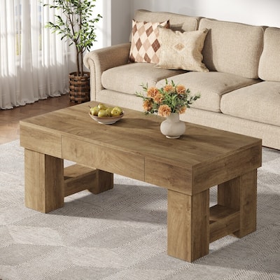 47.24-Inch Coffee Table with Drawer, Rustic Wooden Center Table