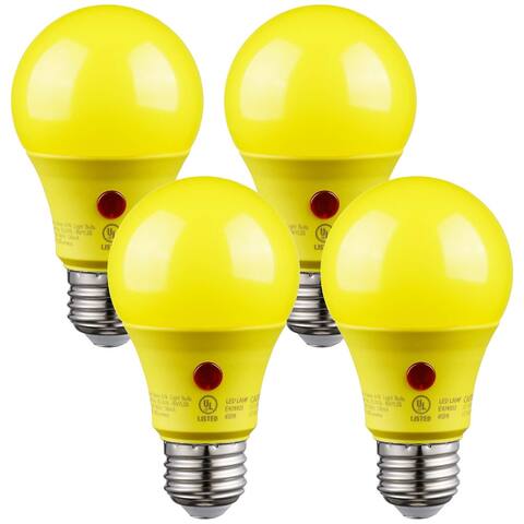 9W A19 Dusk to Dawn LED Yellow Light Bulbs, 2700K - 4 Pack