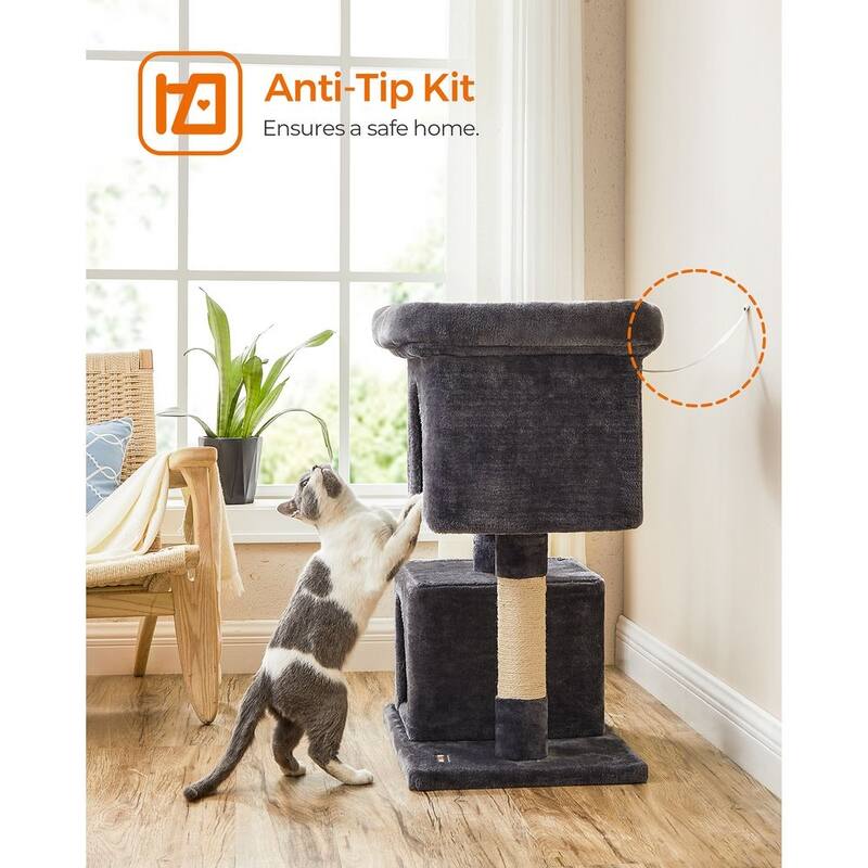 Plush Multi-Level Cat Tower with 2 Spacious Cat Caves and Scratching Posts