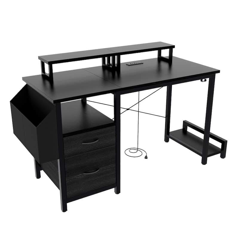 47.3" Computer Desk w/Power Outlet,Monitor Stands,Shelves,Office Desk