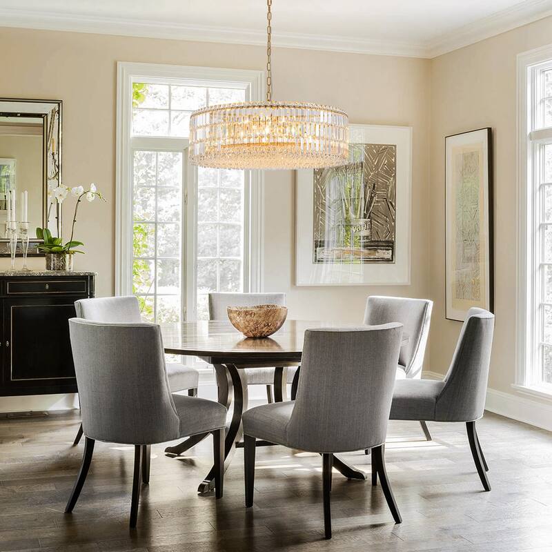 12-Lights Modern Drum Glam Dimmable Crystal Chandelier Round Kitchen Island Light - W31.5"