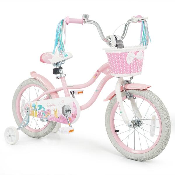 slide 2 of 10, Gymax 16'' Kids Bike w/Training Wheels Hand Coaster Brakes Adjustable Pink