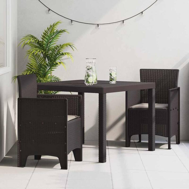vidaXL Garden Dining Set 3/5 pcs Anthracite/Brown Polt rattan - 100 x 100 x 73 cm - Brown/ Taupe/ 2 seater