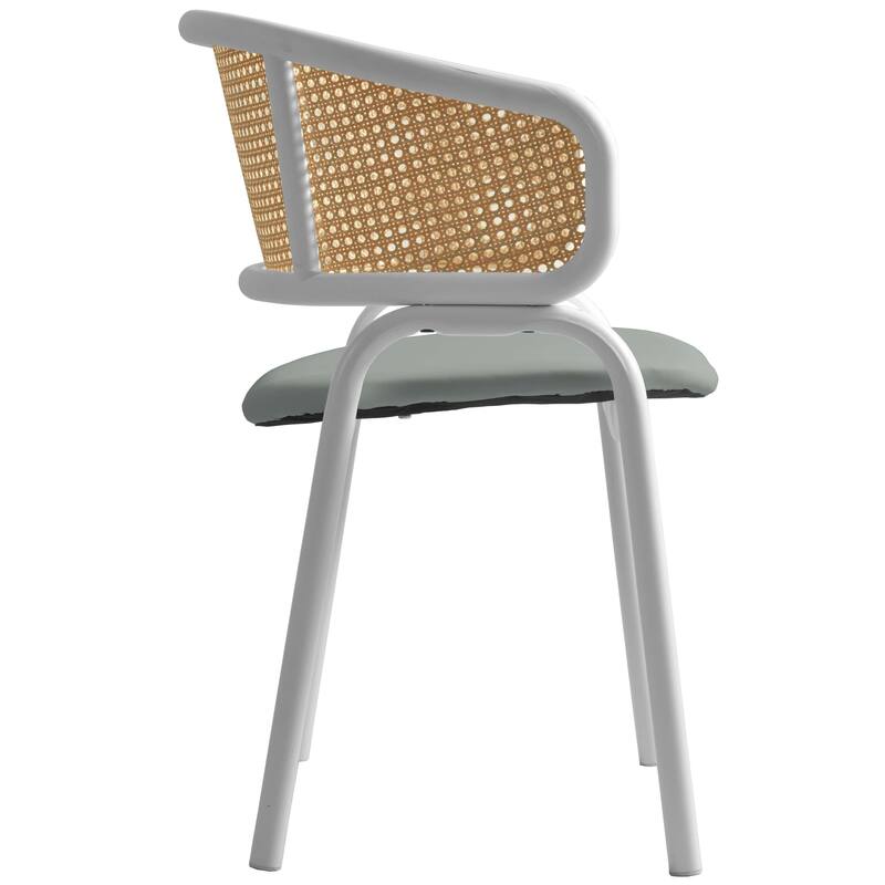 LeisureMod Set of 2 Minimalist Leather Dining Chairs with Wicker Back in Steel Frame - Side Chair for Home Office & Kitchen
