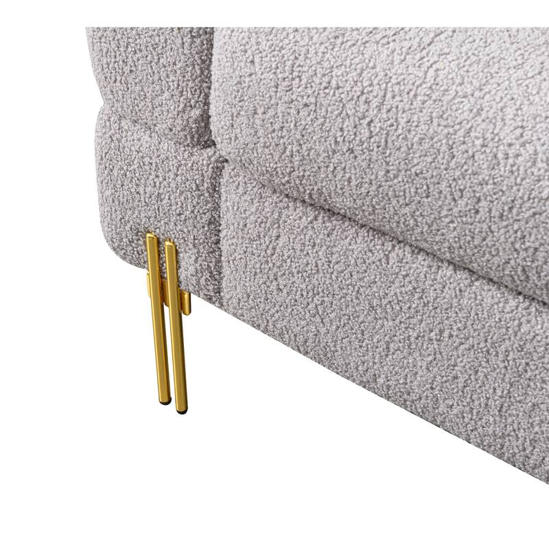 Gray Fabric Upholstered Sofa with Golden Legs and Pillows for 3 People