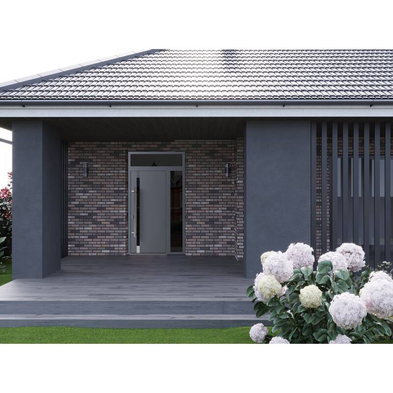 Front Exterior Prehung Steel Door Ronex 1011 Grey Stainless Inserts Entry Metal Painted W36xH80 Left hand Inswing